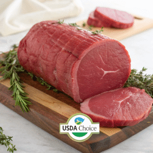 USDA Choice beef roast on cutting board