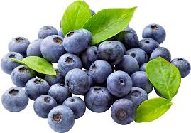 A pile of blueberries with leaves on top.