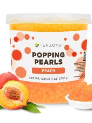 A container of peach flavored popping pearls