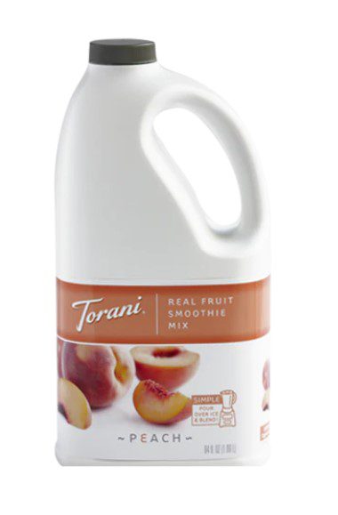 A bottle of toruni peach smoothie mix.