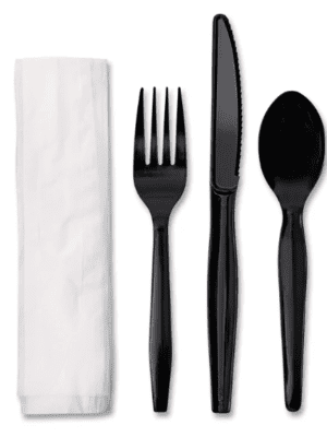 [250ct] Cutlery Kits Fork, Knife, Spoon, Napkin Heavy PP (Black)