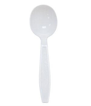 Thick white plastic disposable spoon