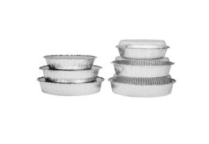 Stacked disposable aluminum foil food containers