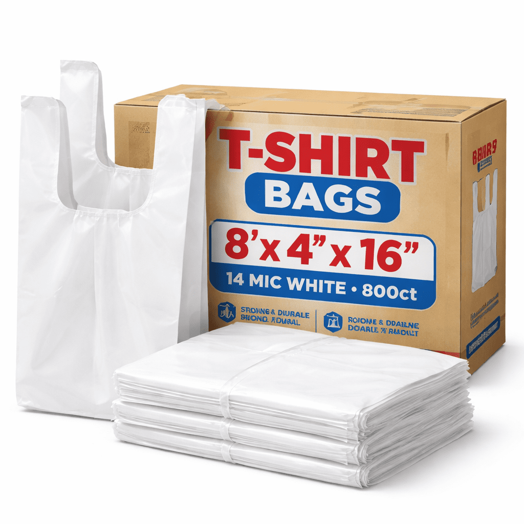 Box of white t-shirt plastic bags