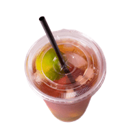 Iced tea with lime in plastic cup