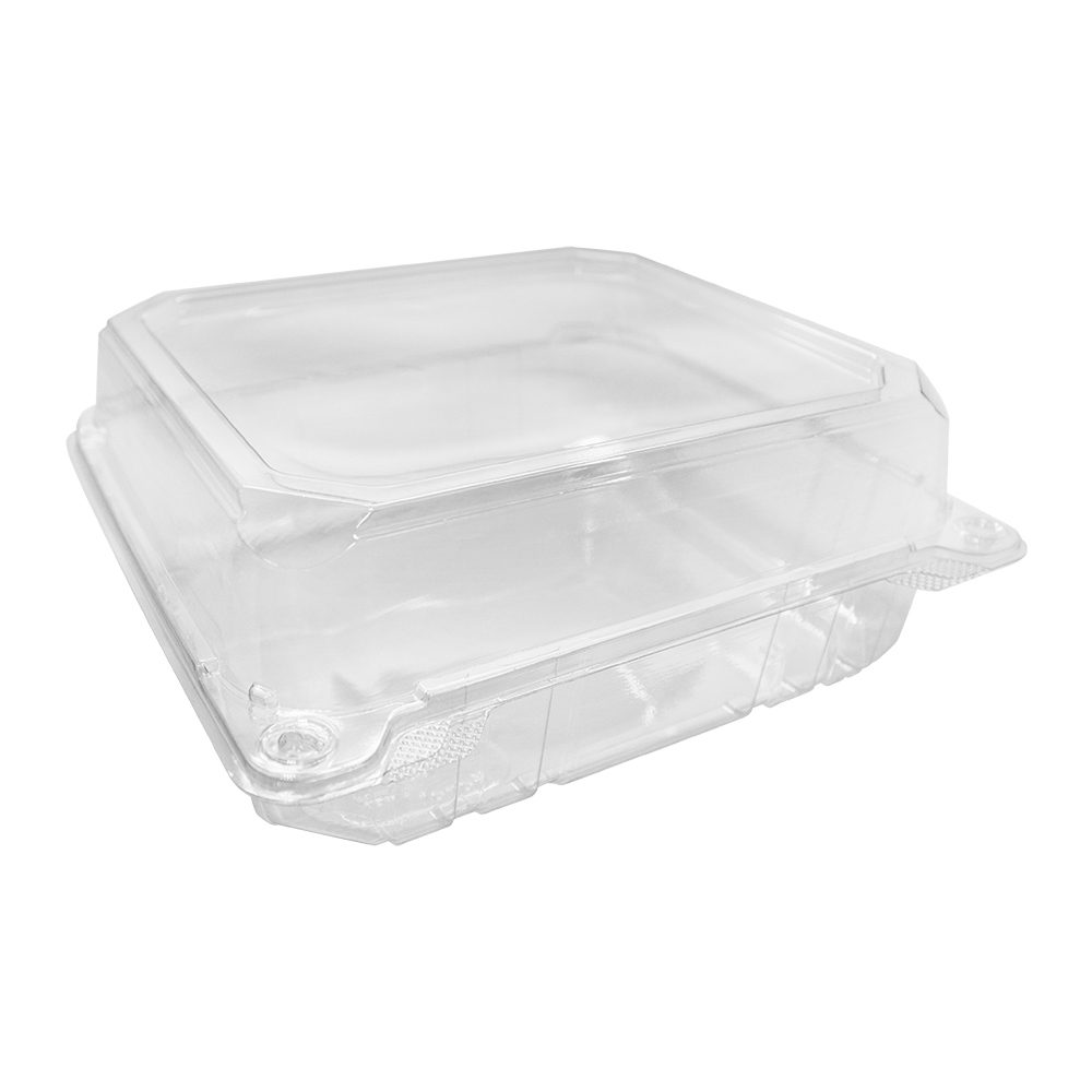Clear square plastic clamshell food container