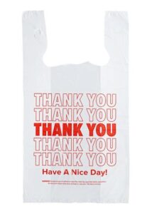 White grocery bag with red "Thank You" text