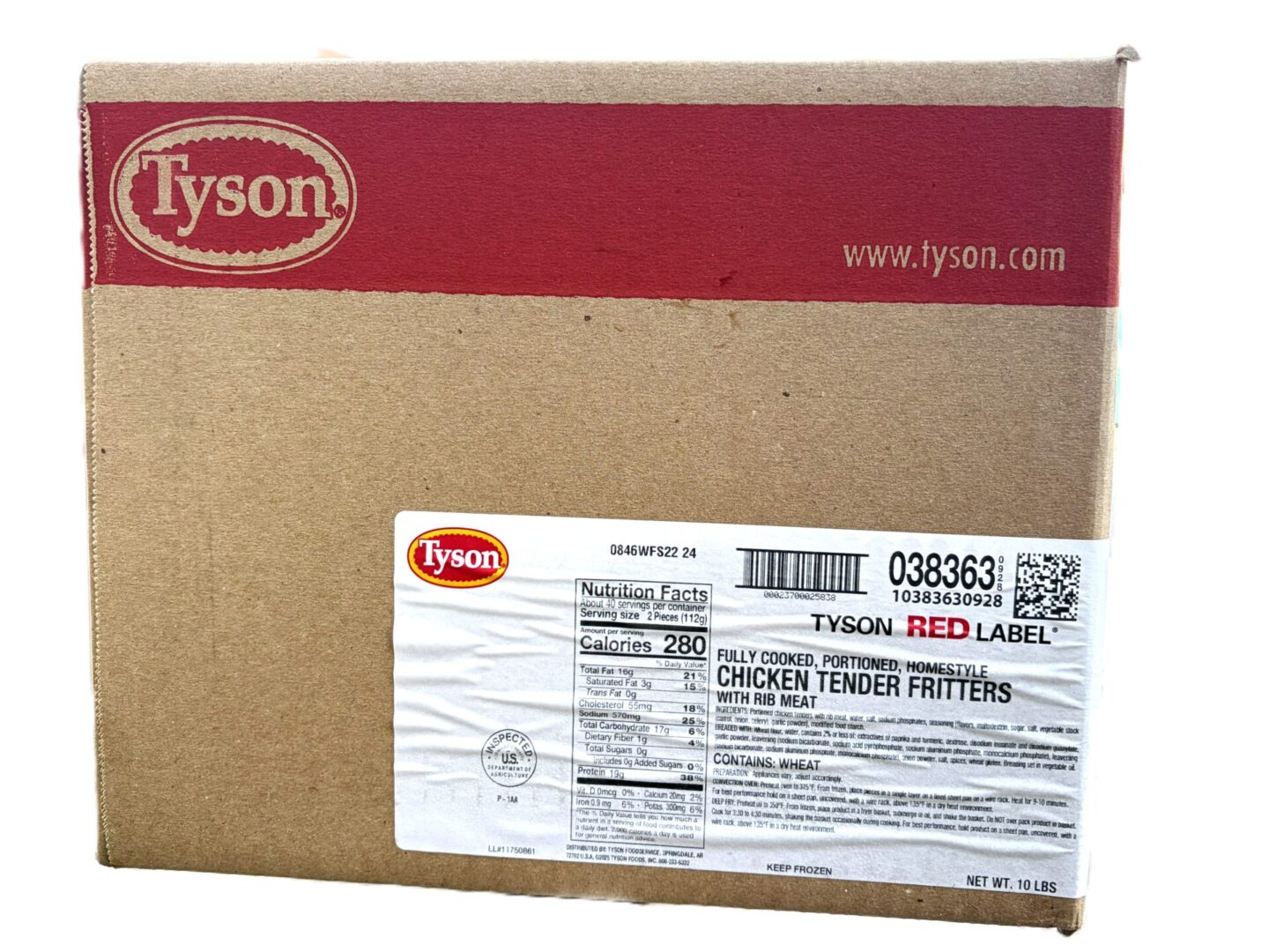 Frozen Tyson #38364-928 - Cooked, Breaded Homestyle Chicken Tender Fritters - 10Lbs