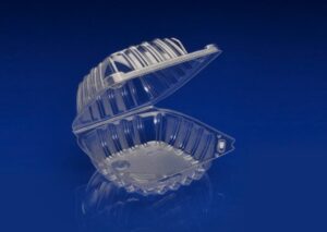 Open clear plastic clamshell food container