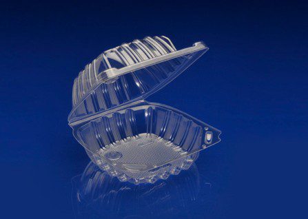 Open clear plastic clamshell food container
