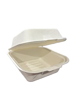 TS - 6"X6" White Bagasse Hinged Container - 400ct